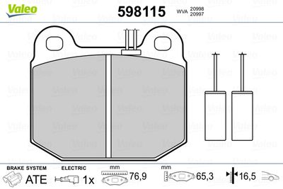 Brake Pad Set, disc brake VALEO 598115