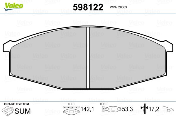 VALEO 598122 Brake Pad Set, disc brake