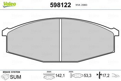 Brake Pad Set, disc brake VALEO 598122