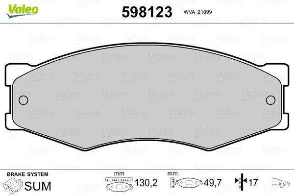 VALEO 598123 Brake Pad Set, disc brake