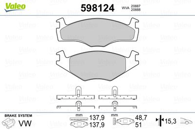 Brake Pad Set, disc brake VALEO 598124