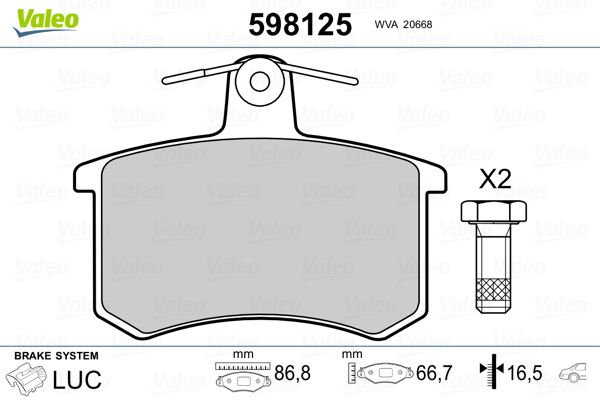 VALEO 598125 Brake Pad Set, disc brake