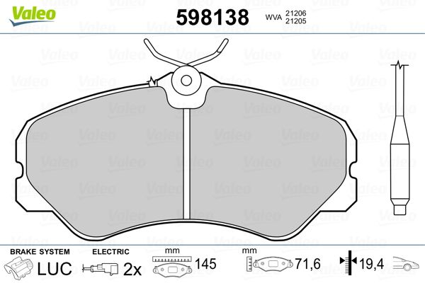 VALEO 598138 Brake Pad Set, disc brake