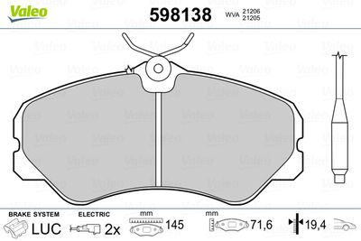 Brake Pad Set, disc brake VALEO 598138