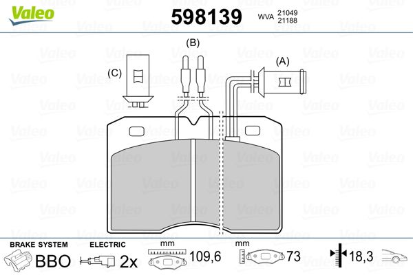 VALEO 598139 Brake Pad Set, disc brake