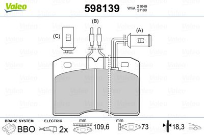 Brake Pad Set, disc brake VALEO 598139