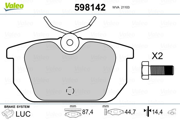VALEO 598142 Brake Pad Set, disc brake