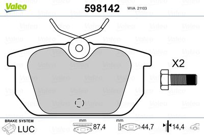 Brake Pad Set, disc brake VALEO 598142