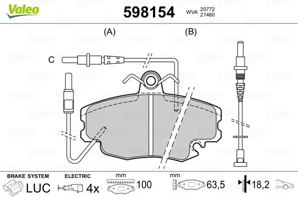 VALEO 598154 Brake Pad Set, disc brake