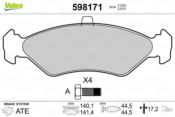 VALEO 598171 Brake Pad Set, disc brake