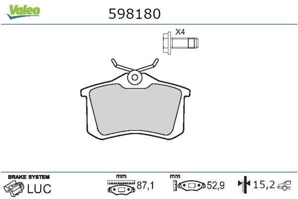 VALEO 598180 Brake Pad Set, disc brake