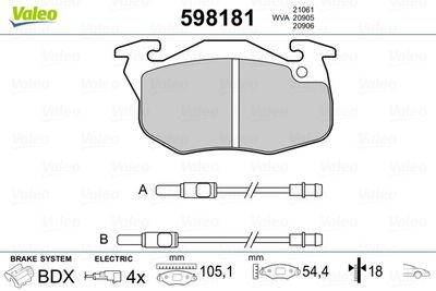 Brake Pad Set, disc brake VALEO 598181