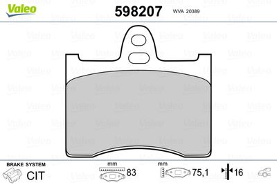 Brake Pad Set, disc brake VALEO 598207