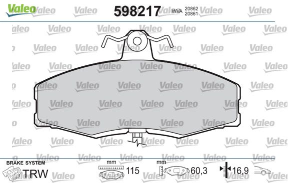 VALEO 598217 Brake Pad Set, disc brake