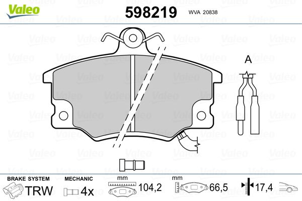 VALEO 598219 Brake Pad Set, disc brake
