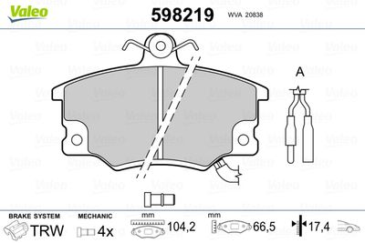 Brake Pad Set, disc brake VALEO 598219