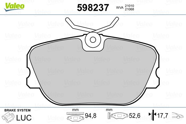 VALEO 598237 Brake Pad Set, disc brake