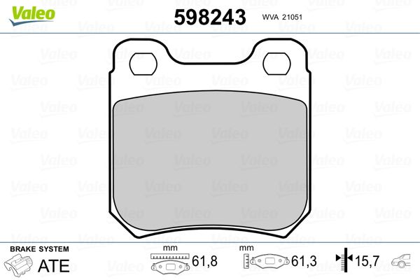 VALEO 598243 Brake Pad Set, disc brake