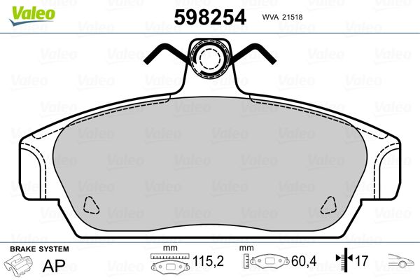 VALEO 598254 Brake Pad Set, disc brake