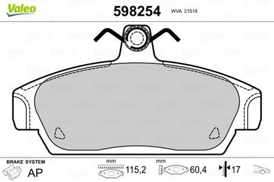 Brake Pad Set, disc brake VALEO 598254
