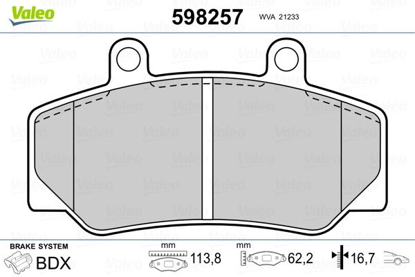VALEO 598257 Brake Pad Set, disc brake