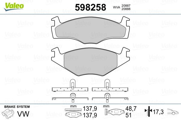 VALEO 598258 Brake Pad Set, disc brake