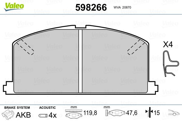 VALEO 598266 Brake Pad Set, disc brake