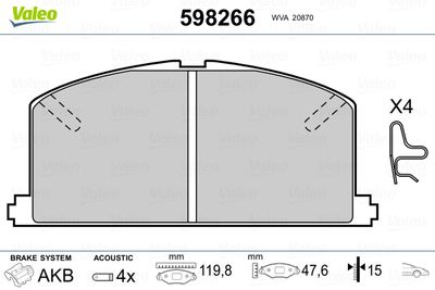 Brake Pad Set, disc brake VALEO 598266