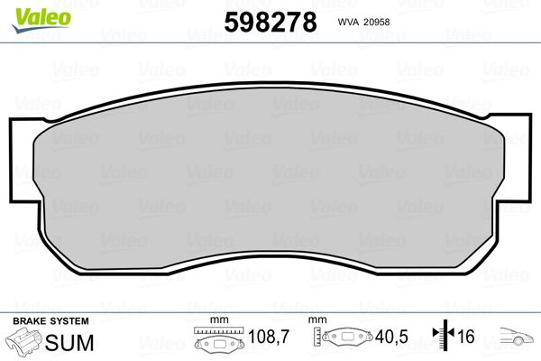 VALEO 598278 Brake Pad Set, disc brake