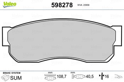 Brake Pad Set, disc brake VALEO 598278