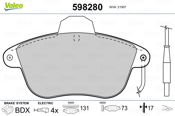 VALEO 598280 Brake Pad Set, disc brake
