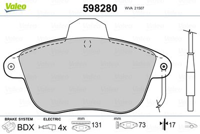 Brake Pad Set, disc brake VALEO 598280