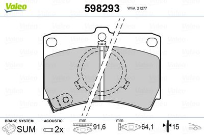 Brake Pad Set, disc brake VALEO 598293