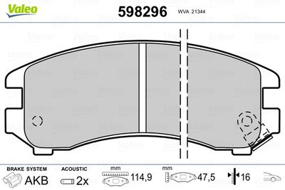 Brake Pad Set, disc brake VALEO 598296