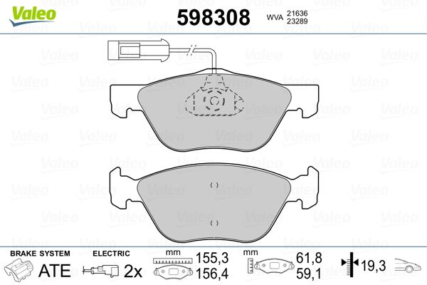 VALEO 598308 Brake Pad Set, disc brake