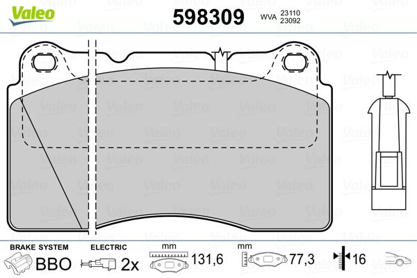 VALEO 598309 Brake Pad Set, disc brake
