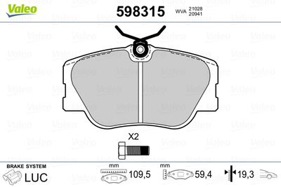 Brake Pad Set, disc brake VALEO 598315