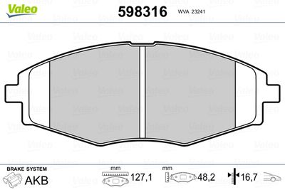 Brake Pad Set, disc brake VALEO 598316