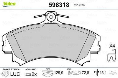 Brake Pad Set, disc brake VALEO 598318