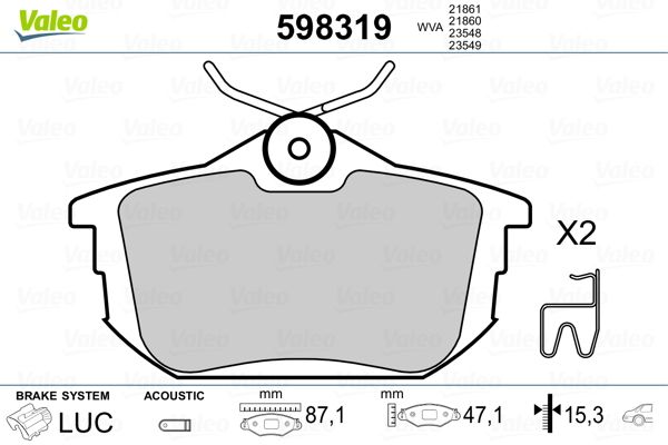 VALEO 598319 Brake Pad Set, disc brake