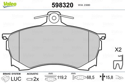Brake Pad Set, disc brake VALEO 598320