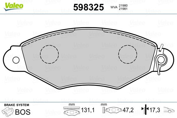 VALEO 598325 Brake Pad Set, disc brake