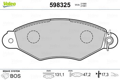 Brake Pad Set, disc brake VALEO 598325