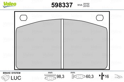 Brake Pad Set, disc brake VALEO 598337