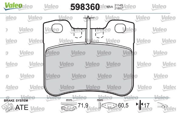 VALEO 598360 Brake Pad Set, disc brake