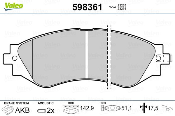 VALEO 598361 Brake Pad Set, disc brake