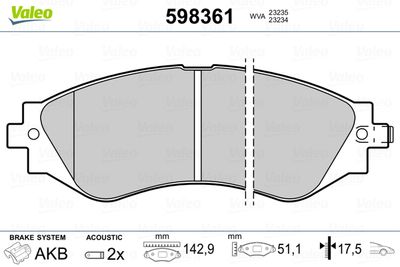 Brake Pad Set, disc brake VALEO 598361
