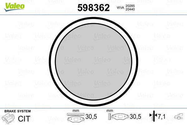 VALEO 598362 Brake Pad Set, disc parking brake