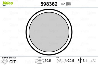 Brake Pad Set, disc parking brake VALEO 598362
