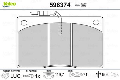 Brake Pad Set, disc brake VALEO 598374